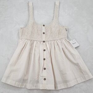 New Blanque Cream 100% Cotton Smocked Boho Babydoll Summer Tank Top Size Large
